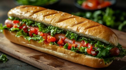 Delicious Hot Dog with Salsa and Lettuce on a Crusty Roll