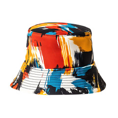 Trendy Bucket Hat with Dynamic Graphic Print Isolated on Transparent Background