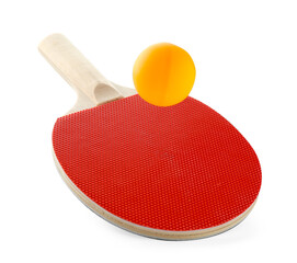Ping pong racket and ball isolated on white