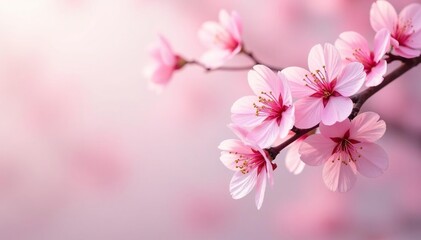 Obraz premium Delicate pink sakura blossoms, soft pastel background, bloom, floral