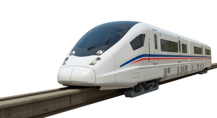 Fototapeta premium A modern white high speed train on a track isolated against white background