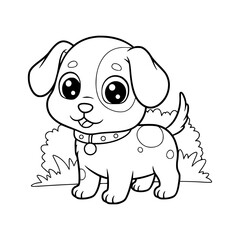 cute dog cartoon drawing illustration for kids coloring book. kawaii