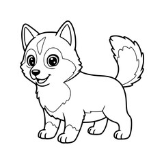 Obraz premium happy siberian husky cartoon, drawing, illustration, coloring for kids
