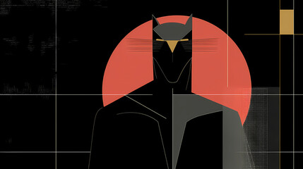 Fototapeta premium Black panther silhouette with white outline on black background. minimalist. Illustration