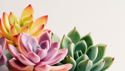 Colorful Succulents Closeup on White Background