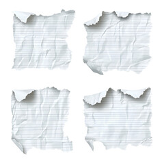 Four Crumpled Lined Paper Sheets, Torn Edges, Blank Notes