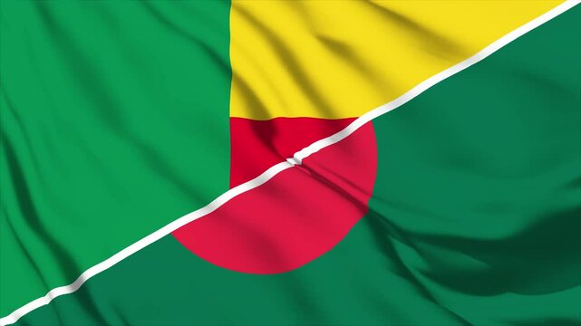 waving merged flags animation of bangladesh and benin