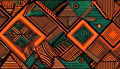 abstract tribal geometric seamless pattern orange black and green shapes african inspired design illustration textile print african print tribal art