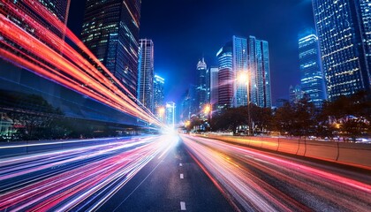 vibrant light trails create dynamic motion in urban night scene