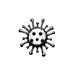Monochrome rendering of a microscopic infectious pathogen with spiky protrusions