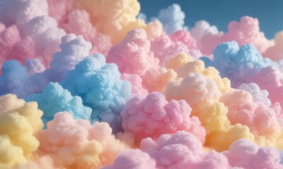 Fototapeta premium Fuzzy pink, blue, yellow ombre, resembling spun sugar clouds, color, gradient, sweet