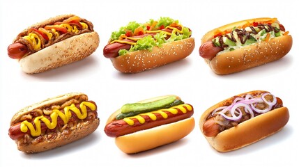 Delicious Collection of Hotdog Isolated on White Background for Food Photography Projects