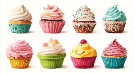Vibrant Cupcake Collection Set for Food Photography and Bakery Designs