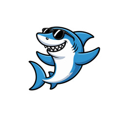 cartoon shark wearing black sunglasses and sporting a wide, toothy grin, embodying a friendly ocean character.