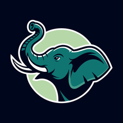 A dynamic logo featuring a stylized elephant head with tusk, set within a circular frame, ideal for sports teams or branding