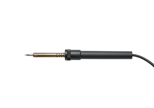 Detailed Soldering Iron with Black Handle and Fine Tip Angled View