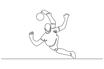 Continuous one line drawing of Soccer player Performing Bicycle Kick. Single line drawing illustration of Football player with a ball. World Football Day concept vector art. Doodle line illustration.