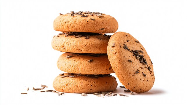 Delicious Cumin Cookies Isolated on White Background for Culinary Design Projects