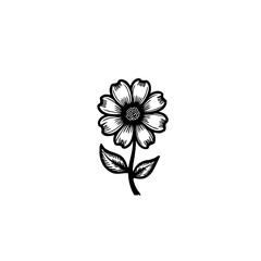 Elegant monochromatic daisy illustration with detailed floral composition