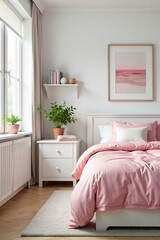 A bright, clean image of a teenage bedroom with white walls and minimal decor, perfect for lifestyle, youth, and home design projects , design, young adult, space