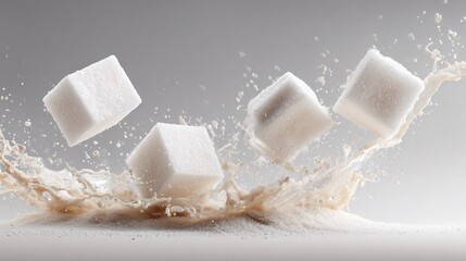 Dynamic Falling Sugar Cubes and Sweet Splash Ingredient Image
