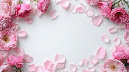 Elegant Floral Frame Composition with Blooming Pink Flowers Close-Up