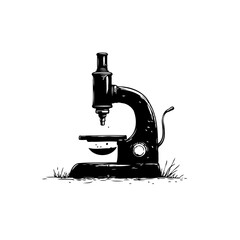 Artistic rendering of a vintage microscope in a minimalistic black and white style