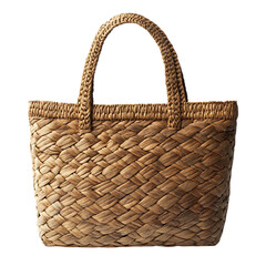 Rustic Straw Tote Bag with Authentic Texture Isolated on Transparent Background