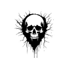 Monochrome skull illustration with radiating branches for gothic themes