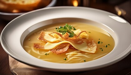 Frittatensuppe &ndash; &ouml;sterreichische Vorspeise mit Pfannkuchenstreifen