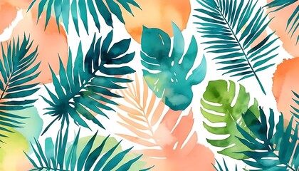 Elegant tropical plants watercolor art seamless pattern summer vibe trendy