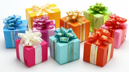 Fototapeta premium Colorful Gift Boxes with Variety of Wrapping, Perfect for Celebrations and Presents