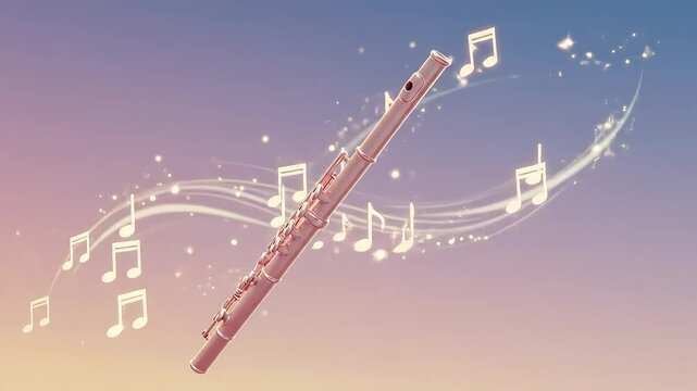 Enchanting Cartoon Flute Illustration Musical Notes Dance