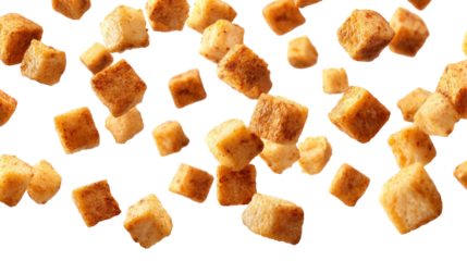 Watercolor Chicken Cubes Falling — Raw Poultry Pieces on Transparent Background

