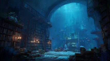 Magical fantasy underwater landscape with sea bed