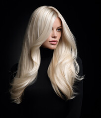 Naklejka premium Blonde woman with beautiful healthy shiny long hair