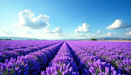 Field of lavender, purple hues under blue sky , plantation, field