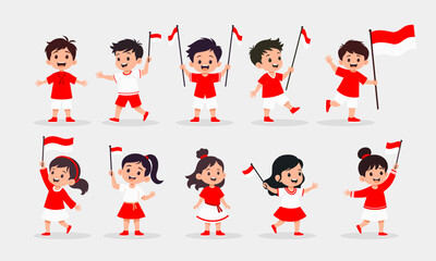 Kids independence day character vector illustration set