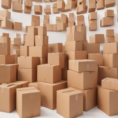 Obraz premium Multiple brown cardboard boxes arranged on pristine white backdrop , zero waste, upcycle, isolated