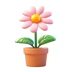 Cartoon flower in pot illustration pink daisy flowerpot plant cute drawing digital art render graphic design