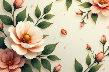 Elegant Peach Blossom Floral Arrangement with Green Leaves on a Soft Background