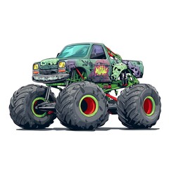Obraz premium Illustration of a Powerful Monster Truck with a Unique Skull and Flame Design.