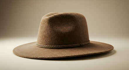 Felt Hat with Braided Band on Neutral Background