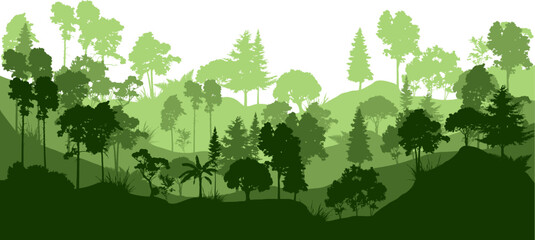 Fototapeta premium Jungle silhouette landscape. Forest landscape silhouette for environment, ecology vector isolated.