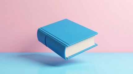 A Vibrant Blue Book Hovers Against a Pastel Background, Representing Knowledge and Imagination