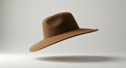 Floating Brown Hat with Wide Brim Fashion Accessory Studio Shot
