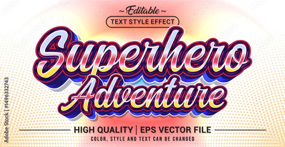Aufkleber editable text style effect - superhero adventure text style theme. vector text style illustration te