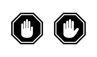 Stop icon logo design. stop road sign. hand stop sign and symbol. Do not enter stop red sign with hand