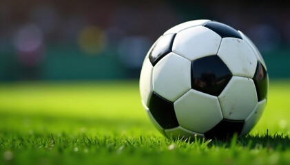 Fototapeta premium Close-up view of classic black and white soccer ball , detail, black, stitching