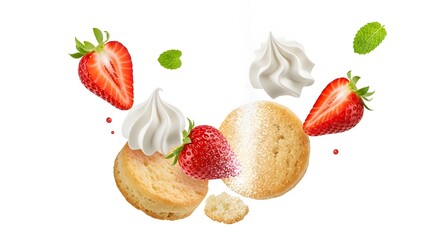 Fototapeta premium Deconstructed Strawberry Shortcake - Flying Dessert Ingredients